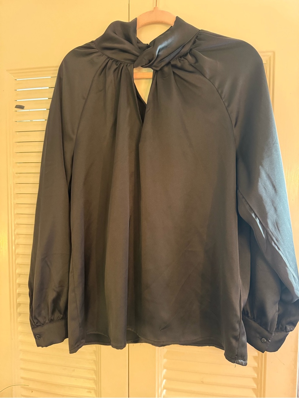Rachel Zoe Black Tie-Neck Satin Blouse